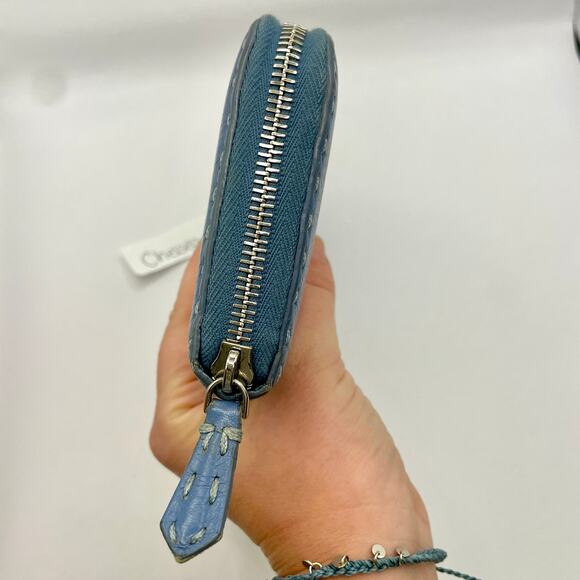 Fendi Romano Selleria Zip Around Wallet Continental Blue Calfskin Thick Stitches - Picture 5 of 15